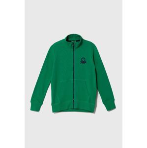 Dječja pamučna dukserica United Colors of Benetton boja: zelena, glatka