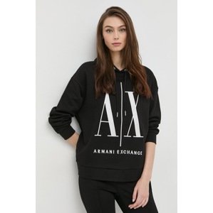 Pamučna dukserica Armani Exchange za žene, boja: crna, s kapuljačom, s aplikacijom
