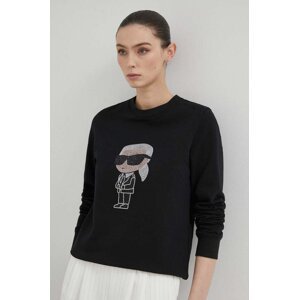 Pamučna dukserica Karl Lagerfeld za žene, boja: crna, s aplikacijom