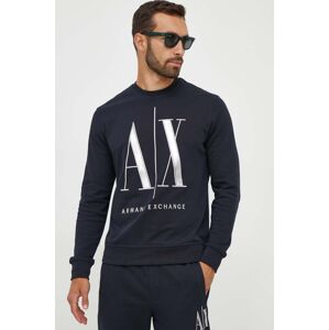 Pamučna dukserica Armani Exchange za muškarce, boja: tamno plava, s aplikacijom