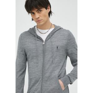 Vunena dukserica AllSaints MODE MERINO ZIP HOOD boja: siva, s kapuljačom, melanž MK081L