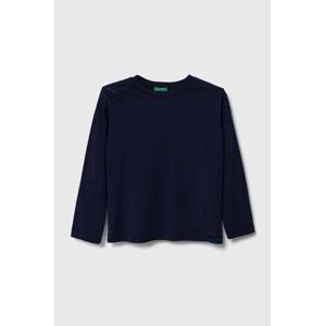 Dječja pamučna majica dugih rukava United Colors of Benetton boja: tamno plava, melanž