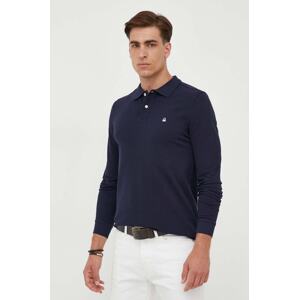 Pamučna majica dugih rukava United Colors of Benetton boja: tamno plava, glatki model