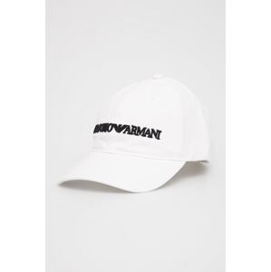 Pamučna kapa Emporio Armani boja: bijela