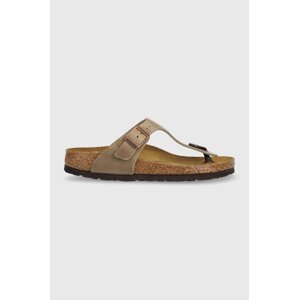 Kožne japanke Birkenstock Gizeh za žene, boja: smeđa, ravna potpetica