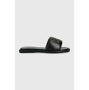 Kožne natikače Tory Burch Double T Sport Slide za žene, boja: crna, 79985