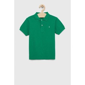 Pamučna polo majica United Colors of Benetton boja: zelena, jednobojni model
