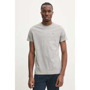 Pamučna majica Tommy Jeans za muškarce, boja: siva, bez uzorka, DM0DM04411