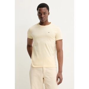 Pamučna majica Tommy Jeans za muškarce, boja: žuta, bez uzorka, DM0DM04411