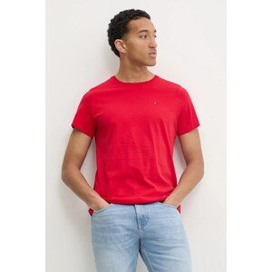 Pamučna majica Tommy Jeans za muškarce, boja: crvena, bez uzorka, DM0DM04411