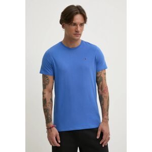 Pamučna majica Tommy Jeans za muškarce, boja: ljubičasta, bez uzorka, DM0DM04411