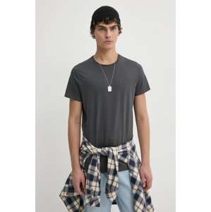 Pamučna majica Tommy Jeans za muškarce, boja: siva, bez uzorka, DM0DM04411