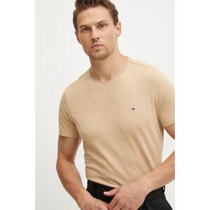 Majica kratkih rukava Tommy Jeans za muškarce, boja: smeđa, bez uzorka, DM0DM09586