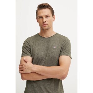 Majica kratkih rukava Tommy Jeans za muškarce, boja: zelena, bez uzorka, DM0DM09586