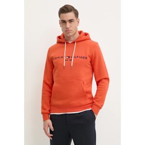 Dukserica Tommy Hilfiger za muškarce, boja: narančasta, s kapuljačom, s aplikacijom