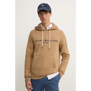 Dukserica Tommy Hilfiger za muškarce, boja: bež, s kapuljačom, s aplikacijom