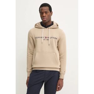 Dukserica Tommy Hilfiger za muškarce, boja: bež, s kapuljačom, s aplikacijom