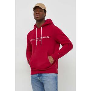 Dukserica Tommy Hilfiger za muškarce, boja: bordo, s kapuljačom, s aplikacijom, MW0MW11599