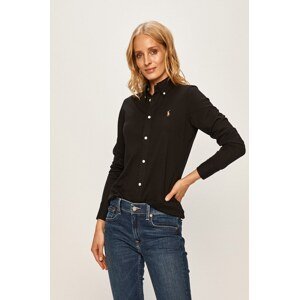 Pamučna košulja Polo Ralph Lauren za žene, boja: crna, regular, s klasičnim ovratnikom, 211664427010