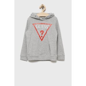 Dječja pamučna dukserica Guess boja: siva, s kapuljačom