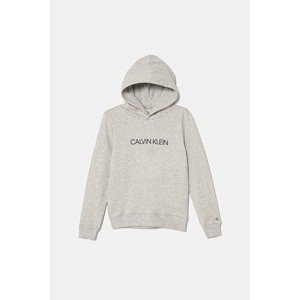 Dječja pamučna dukserica Calvin Klein Jeans boja: siva, s kapuljačom, s tiskom