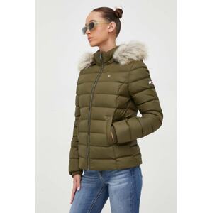 Pernata jakna Tommy Jeans za žene, boja: zelena, za zimu, DW0DW08588