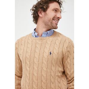 Pamučni pulover Polo Ralph Lauren za muškarce, boja: bež, lagani, 710775885014