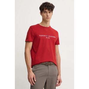 Pamučna majica Tommy Hilfiger za muškarce, boja: crvena, s aplikacijom