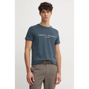 Pamučna majica Tommy Hilfiger za muškarce, boja: siva, s aplikacijom