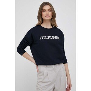 Pamučna dukserica Tommy Hilfiger za žene, boja: tamno plava, s aplikacijom