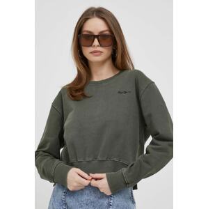 Pamučna dukserica Pepe Jeans za žene, boja: zelena, glatka