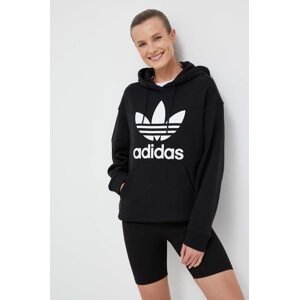 Pamučna dukserica adidas Originals za žene, boja: crna, s kapuljačom, s tiskom