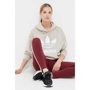 Pamučna dukserica adidas Originals za žene, boja: bež, s kapuljačom, s tiskom