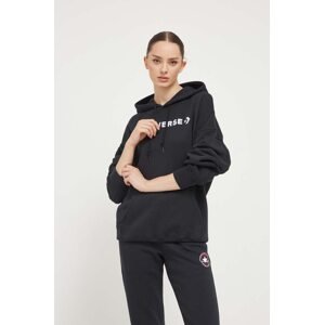 Dukserica Converse za žene, boja: crna, s kapuljačom, s aplikacijom