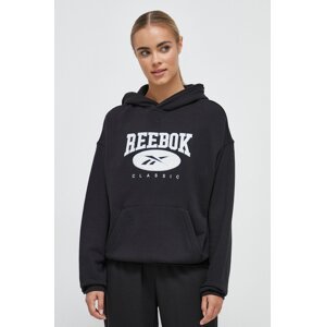 Pamučna dukserica Reebok Classic ARCHIVE ESSENTIALS za žene, boja: crna, s kapuljačom, aplikacijom, 100036304