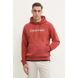 Pamučna dukserica Calvin Klein za muškarce, boja: bež, s kapuljačom, s aplikacijom, K10K111345