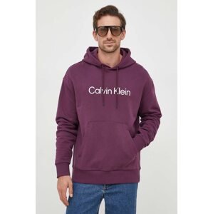 Pamučna dukserica Calvin Klein za muškarce, boja: ljubičasta, s kapuljačom, s aplikacijom