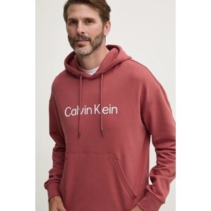Pamučna dukserica Calvin Klein za muškarce, boja: ljubičasta, s kapuljačom, s aplikacijom