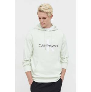 Pamučna dukserica Calvin Klein Jeans za muškarce, boja: zelena, s kapuljačom, s tiskom, J30J320805