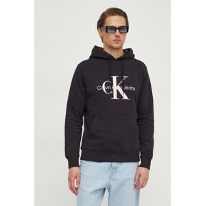 Pamučna dukserica Calvin Klein Jeans za muškarce, boja: crna, s kapuljačom, s tiskom, J30J320805