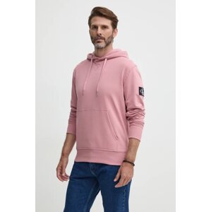 Pamučna dukserica Calvin Klein Jeans za muškarce, boja: ružičasta, s kapuljačom, s aplikacijom, J30J323430