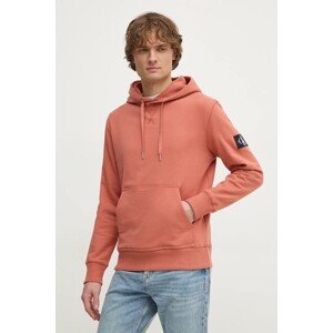 Pamučna dukserica Calvin Klein Jeans za muškarce, boja: narančasta, s kapuljačom, s aplikacijom, J30J323430