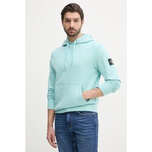 Pamučna dukserica Calvin Klein Jeans za muškarce, boja: tirkizna, s kapuljačom, s aplikacijom, J30J323430