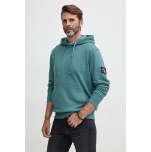 Pamučna dukserica Calvin Klein Jeans za muškarce, boja: zelena, s kapuljačom, s aplikacijom, J30J323430