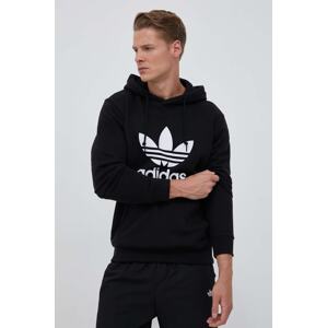 Pamučna dukserica adidas Originals Classics Trefoil Hoodie za muškarce, boja: crna, s kapuljačom, tiskom