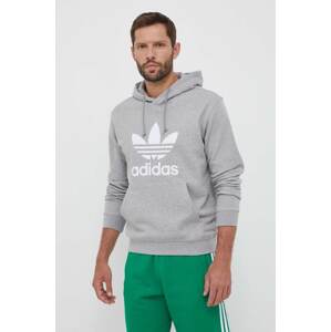 Pamučna dukserica adidas Originals za muškarce, boja: siva, s kapuljačom, s uzorkom
