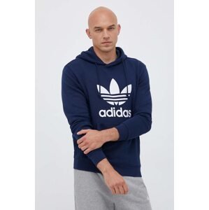 Pamučna dukserica adidas Originals za muškarce, boja: tamno plava, s kapuljačom, s tiskom