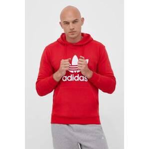 Pamučna dukserica adidas Originals Classics Trefoil Hoodie za muškarce, boja: crvena, s kapuljačom, tiskom