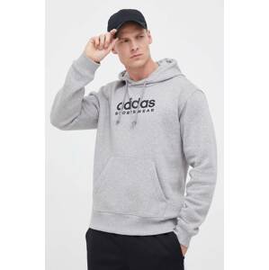 Dukserica adidas za muškarce, boja: siva, s kapuljačom, s tiskom