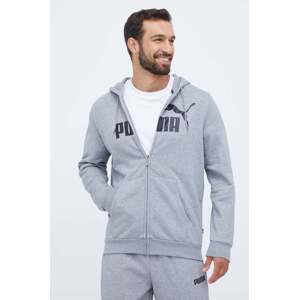 Dukserica Puma za muškarce, boja: siva, s kapuljačom, s tiskom